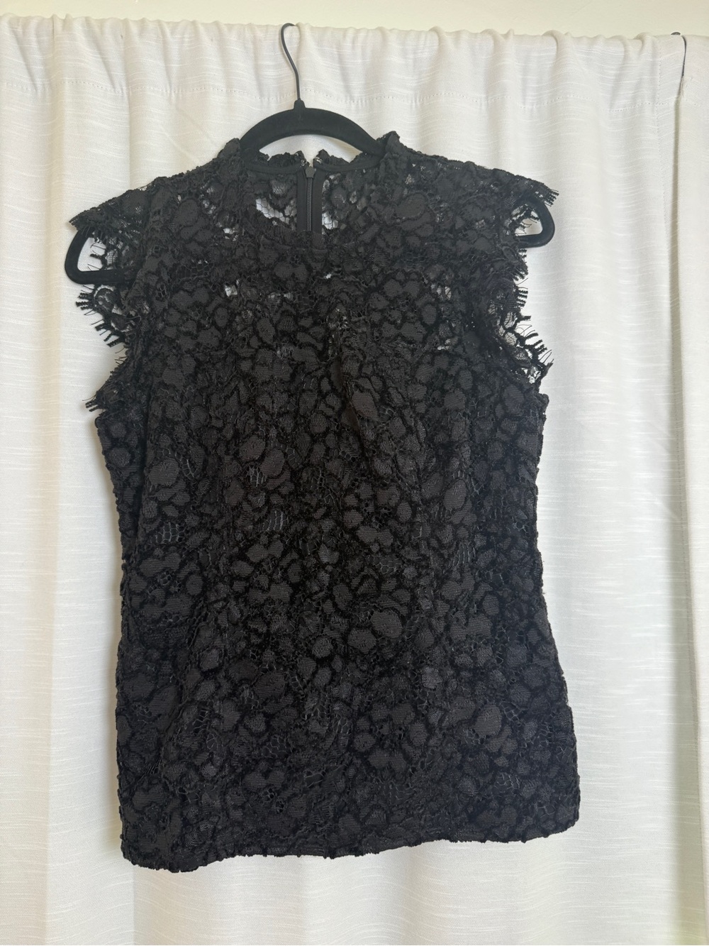 White House Black Market Black Lace Mock Neck Top | Size 2 - Picture 4 of 12